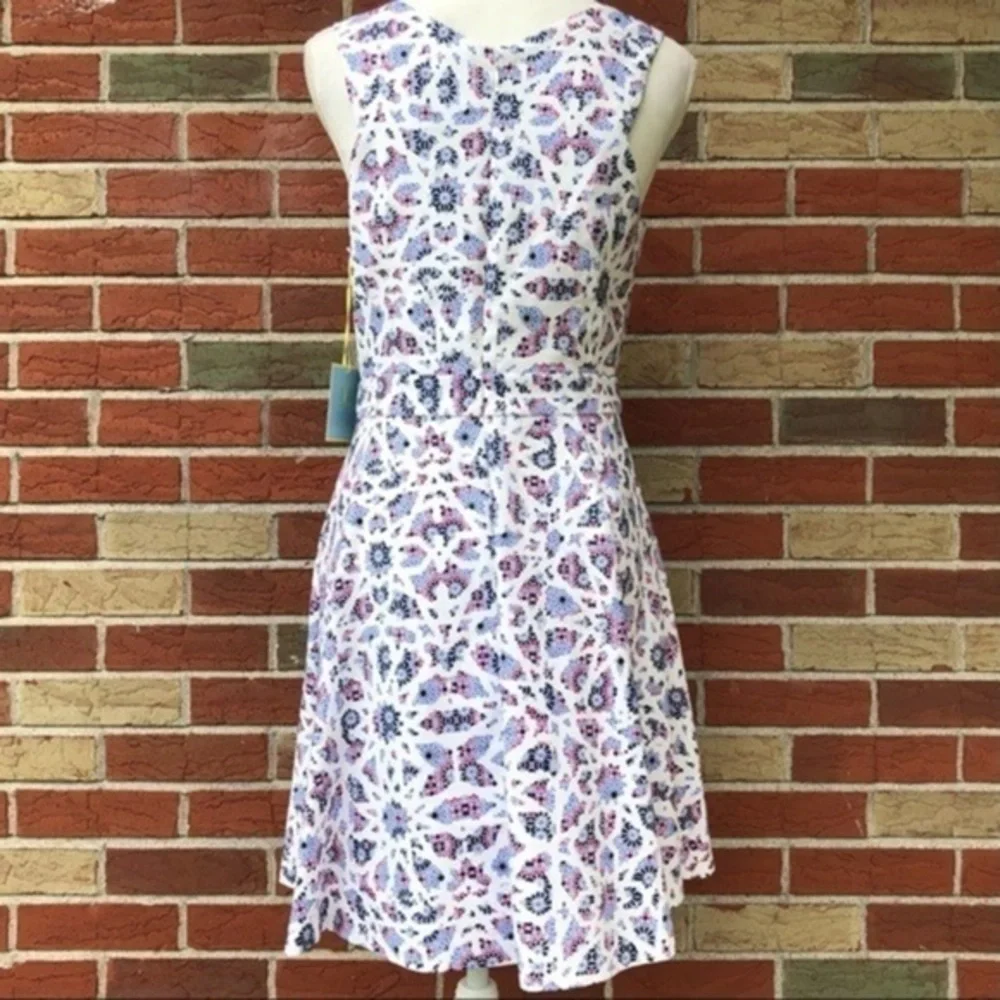 CeCe Mosaic NWT Cutout White Blue Fit & Flare Dress 👗